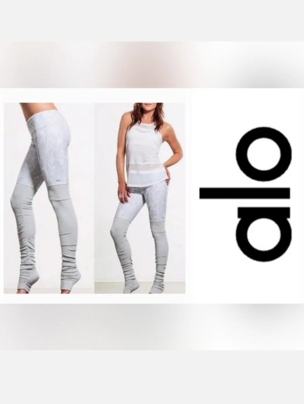 Alo Yoga High-Waist Goddess Legging White & Dove Grey Colorblock Sz S